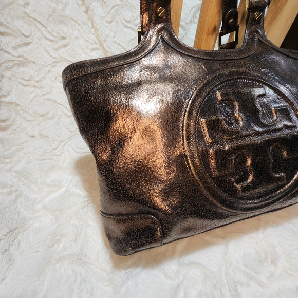 EUC TORY BURCH METALLIC BROWN/BRONZ BAG GOLD HARDWARE FULL ZIP - Picture 3 of 16